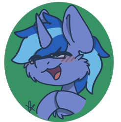 Size: 588x595 | Tagged: artist needed, safe, oc, oc:blue cola, pony, unicorn, blushing, cute, eyes closed, glasses, happy, hooves together, male, smiling, solo, stallion