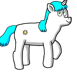 Size: 1093x1093 | Tagged: safe, artist:algebroot, oc, oc:neon gears, pony, robot, robot pony, unicorn, 1000 hours in ms paint, looking at you, one hoof raised, simple background, white background