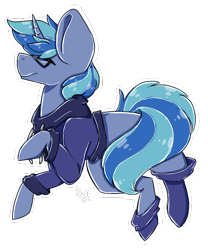 Size: 542x651 | Tagged: artist needed, safe, oc, oc:blue cola, pony, unicorn, clothes, glasses, happy, hoodie, male, smiling, socks, solo, stallion