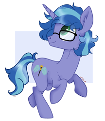 Size: 2028x2352 | Tagged: safe, artist:vodka, oc, oc:blue cola, pony, unicorn, cutie mark, glasses, male, simple background, smiling, solo, stallion