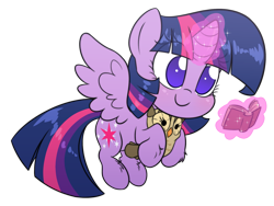 Size: 1989x1493 | Tagged: safe, artist:fluffyxai, owlowiscious, twilight sparkle, twilight sparkle (alicorn), alicorn, book, chibi, cuddling, cute, female, magic, mare, reading, simple background, smiling, spread wings, transparent background, twiabetes, weapons-grade cute, wings