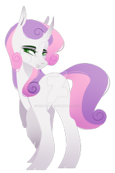 Size: 1280x1928 | Tagged: safe, artist:rxiantool, sweetie belle, pony, unicorn, adult, curved horn, deviantart watermark, female, green eyes, horn, obtrusive watermark, simple background, solo, transparent background, watermark