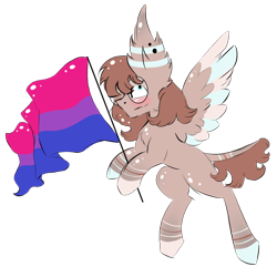 Size: 1000x1000 | Tagged: safe, artist:hunterthewastelander, oc, oc only, pegasus, pony, bisexual pride flag, blushing, colored hooves, ear fluff, flag, glasses, hoof hold, impossibly large ears, pegasus oc, pride, pride flag, rearing, simple background, transparent background, wings, ych result