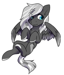 Size: 1007x1189 | Tagged: safe, artist:pomrawr, oc, oc only, pegasus, pony, braid, colored hooves, eye clipping through hair, pegasus oc, simple background, smiling, solo, transparent background, underhoof, wings