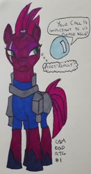 Size: 942x1792 | Tagged: safe, artist:rapidsnap, tempest shadow, pony, phone, solo, tempest shadow is not amused, traditional art, unamused