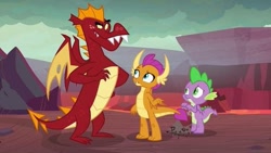 Size: 563x317 | Tagged: safe, screencap, garble, smolder, spike, dragon, sweet and smoky, brother and sister, dragon lands, female, lava, male, siblings