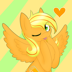 Size: 1280x1280 | Tagged: safe, artist:kanningu, oc, oc:citrus twist, pegasus, pony, female, mare, one eye closed, solo, tongue out, wink