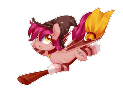 Size: 1205x877 | Tagged: safe, artist:loyaldis, oc, oc:velvet silverwing, bat pony, pony, broom, clothes, collar, female, hat, socks, solo, witch hat