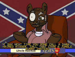 Size: 1403x1080 | Tagged: safe, artist:swegmeiser, pony, boondock saints, confederate flag, n word, nigger, racial slur, solo, subtitles, the boondocks, uncle ruckus, vulgar