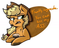 Size: 1831x1513 | Tagged: safe, artist:modularpon, applejack, earth pony, pony, applejack is not amused, cider, dirty, kiss my ass, simple background, solo, unamused, vulgar, white background