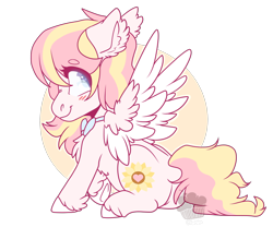 Size: 1024x854 | Tagged: safe, artist:h-analea, oc, oc:ninny, pegasus, pony, cute, flower, pastel, simple background, sitting, sunflower