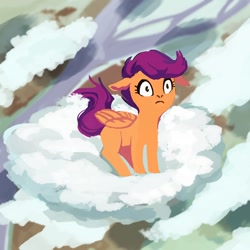 Size: 700x700 | Tagged: safe, artist:weird--fish, scootaloo, pegasus, pony, cloud, female, filly, solo, standing on cloud