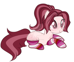 Size: 1280x1070 | Tagged: safe, artist:magicdarkart, oc, earth pony, pony, butt freckles, clothes, deviantart watermark, female, freckles, mare, obtrusive watermark, prone, simple background, socks, solo, striped socks, transparent background, watermark