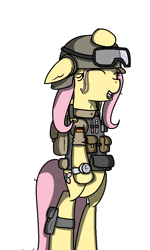 Size: 600x1000 | Tagged: safe, artist:kippzu, fluttershy, pegasus, pony, german, military, solo, your mom gay