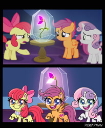 Size: 1288x1572 | Tagged: safe, artist:cloudyglow, edit, edited screencap, editor:teren rogriss, screencap, apple bloom, scootaloo, sweetie belle, earth pony, pegasus, pony, unicorn, growing up is hard to do, my little pony: pony life, adorabloom, age progression, bow, chibi, comic, cute, cutealoo, cutie mark crusaders, diasweetes, female, filly, floppy ears, flower, foal, goldie delicious' scarf, gritted teeth, hair bow, happy, hooves, horn, mare, older, older apple bloom, older cmc, older scootaloo, older sweetie belle, open mouth, raised hoof, sad, screencap comic, smiling, spread wings, tabun, transformation, twilight's castle, unshorn fetlocks, wings, wishing flower