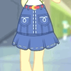 Size: 320x320 | Tagged: safe, screencap, applejack, tennis match, better together, equestria girls, holidays unwrapped, animated, belt, clothes, cropped, denim skirt, gif, hip sway, hips, it's coming right at us, pareidolia, shirt, skirt, solo, swaying hips, t-shirt