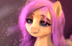 Size: 1096x704 | Tagged: safe, anonymous artist, fluttershy, pegasus, pony, abstract background, beautiful, bust, female, heart eyes, mare, portrait, smiling, solo, stray strand, three quarter view, wingding eyes
