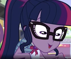 Size: 791x654 | Tagged: safe, screencap, sci-twi, twilight sparkle, better together, equestria girls, holidays unwrapped, cropped, geode of telekinesis, goat eyes, great moments in animation, magical geodes, weird eyes