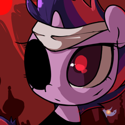 Size: 500x500 | Tagged: safe, artist:penpale-heart, twilight sparkle, pony, it's about time, alternate hairstyle, bust, eyepatch, female, future twilight, mare, portrait, solo