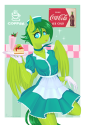 Size: 2673x3888 | Tagged: safe, artist:taleriko, oc, oc only, oc:evergreen feathersong, anthro, pegasus, clothes, cute, dress, female, mare, rcf community, solo, waitress