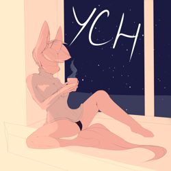 Size: 3600x3600 | Tagged: safe, artist:chapaevv, anthro, clothes, commission, female, indoors, mug, panties, solo, sweater, underwear, window, your character here