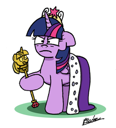 Size: 2826x3109 | Tagged: safe, artist:bobthedalek, twilight sparkle, twilight sparkle (alicorn), alicorn, pony, princess twilight sparkle (episode), angry, big crown thingy, cane, cloak, clothes, crown, grumpy, grumpy twilight, jewelry, regalia, scene interpretation, scepter, simple background, solo, twilight scepter, white background