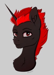 Size: 768x1056 | Tagged: safe, artist:silverst, oc, oc only, pony, unicorn, bust, horn, male, red eyes, red hair, simple background, stallion, unicorn oc