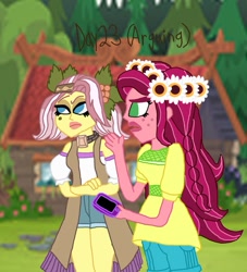 Size: 851x939 | Tagged: safe, artist:ktd1993, gloriosa daisy, vignette valencia, equestria girls, 30 day otp challenge, argument, camp everfree, cellphone, female, gloriette, lesbian, phone, raised eyebrow, shipping