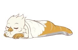 Size: 1234x797 | Tagged: safe, artist:raspberryusagi, oc, oc only, oc:der, griffon, blushing, clothes, simple background, sleeping, sleeping bag, sock, socks, transparent background