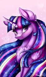 Size: 1399x2351 | Tagged: safe, artist:creativecocoacookie, twilight sparkle, twilight sparkle (alicorn), alicorn, pony, twilight's kingdom, chest fluff, cute, ear fluff, female, heart, heart eyes, mare, pink background, rainbow power, simple background, solo, starry eyes, stars, twiabetes, wingding eyes