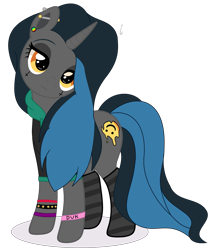 Size: 3249x3825 | Tagged: safe, artist:makotomt, artist:rukemon, oc, oc only, oc:tough cookie (ice1517), pony, unicorn, base used, clothes, commission, ear piercing, earring, eyeshadow, female, head tilt, hoodie, jewelry, makeup, mare, piercing, simple background, socks, solo, striped socks, transparent background, wristband