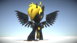 Size: 3840x2160 | Tagged: safe, artist:phoenixtm, oc, oc:phoenix stardash, dracony, hybrid, 3d, armor, dracony alicorn, futuristic, minigun, power armor, spread wings, weapon, wings