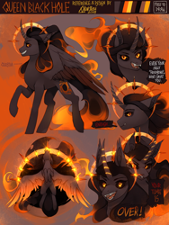 Size: 1200x1600 | Tagged: safe, artist:varllai, oc, oc:queen black hole, alicorn, pony, alicorn oc, black hole, black hole pony, messier 87, ponified, reference, reference sheet