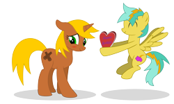 Size: 7500x4500 | Tagged: safe, artist:northernthestar, oc, oc only, oc:cinnamon, oc:shockie, pegasus, pony, unicorn, absurd resolution, blushing, female, male, mare, simple background, stallion, transparent background