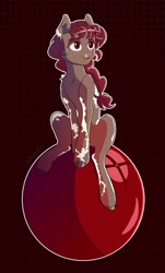 Size: 972x1614 | Tagged: safe, artist:silverst, oc, oc only, earth pony, pony, cranberry, red eyes, red hair, simple background, sitting