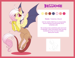 Size: 1280x998 | Tagged: safe, artist:peridotkitty, oc, oc only, oc:bellicose, draconequus, hybrid, draconequus oc, female, interspecies offspring, offspring, parent:discord, parent:fluttershy, parents:discoshy, reference sheet