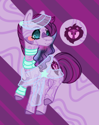 Size: 1052x1328 | Tagged: safe, artist:grateful-dead-raised, earth pony, hybrid, pony, zebra, zony, crack shipping, female, interspecies offspring, magical lesbian spawn, offspring, parent:twilight sparkle, parent:zecora, parents:twicora, solo