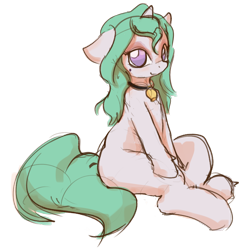 Size: 1500x1499 | Tagged: safe, artist:ruby, oc, oc only, oc:rivana, pony, unicorn, 2020 community collab, bell, derpibooru community collaboration, nocutiemark, simple background, sitting, solo, transparent background