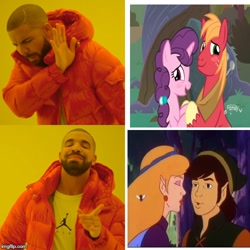 Size: 500x500 | Tagged: safe, artist:jaredking203, edit, edited screencap, screencap, big macintosh, sugar belle, earth pony, pony, unicorn, the big mac question, female, hotline bling, link, male, meme, op is a cuck, op is trying to start shit, princess zelda, shipping, straight, sugarmac, the legend of zelda, wrong aspect ratio