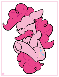 Size: 1636x2148 | Tagged: safe, artist:kimjoman, pinkie pie, earth pony, pony, behaving like a cat, cute, diapinkes, eyes closed, female, floppy ears, holding tail, lying down, mare, mouth hold, nawm, nom, simple background, solo, white background