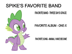 Size: 750x561 | Tagged: safe, artist:amanda lazier, edit, editor:undeadponysoldier, spike, dragon, series:spike's favorite things, animal i have become, faves, male, one-x, simple background, solo, three days grace, white background