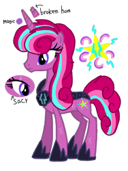 Size: 1080x1440 | Tagged: safe, artist:徐詩珮, oc, oc:berry shadow, pony, unicorn, broken horn, female, horn, magical lesbian spawn, mare, next generation, offspring, parent:glitter drops, parent:tempest shadow, parents:glittershadow