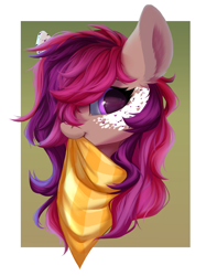 Size: 1607x2149 | Tagged: safe, artist:rokufuro, oc, oc only, oc:asteroid trail, pegasus, pony, bandana, bust, coat markings, female, looking at you, mare, portrait, solo