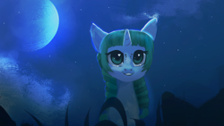 Size: 1920x1080 | Tagged: safe, artist:hierozaki, oc, pony, unicorn, grass, moon, night, sky, solo, stars