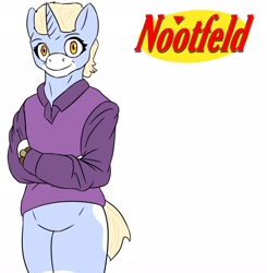 Size: 2029x2070 | Tagged: safe, artist:mcsplosion, oc, oc:nootaz, anthro, bottomless, clothes, crossover, jerry seinfeld, nootvember, nootvember 2019, partial nudity, seinfeld, shirt, solo, sweater vest