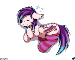 Size: 2500x2000 | Tagged: safe, artist:cloufy, oc, oc only, bat pony, pony, bat pony oc, clothes, simple background, sleeping, socks, solo, striped socks, transparent background