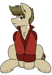 Size: 1449x2093 | Tagged: safe, artist:coatieyay, derpibooru exclusive, oc, oc only, oc:paladin, pony, 2020 community collab, chest fluff, chin fluff, clothes, derpibooru community collaboration, ear piercing, earring, jacket, jewelry, male, piercing, simple background, solo, transparent background