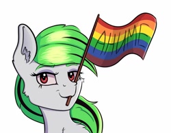 Size: 1080x836 | Tagged: safe, artist:silverst, oc, oc only, oc:nuclear integrity, anime, cyrillic, female, gay pride flag, green hair, mare, pride, pride flag, red eyes, russian, simple background, white background