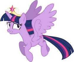 Size: 9000x7598 | Tagged: safe, artist:korsoo, twilight sparkle, twilight sparkle (alicorn), alicorn, pony, princess twilight sparkle (episode), absurd resolution, big crown thingy, crown, female, flying, jewelry, mare, regalia, simple background, solo, transparent background, vector, wings