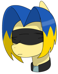 Size: 515x650 | Tagged: safe, artist:lonebigcity, oc, oc:spadok svechkar, earth pony, pony, blindfold, collar, female, mare, simple background, solo, transparent background, two toned mane